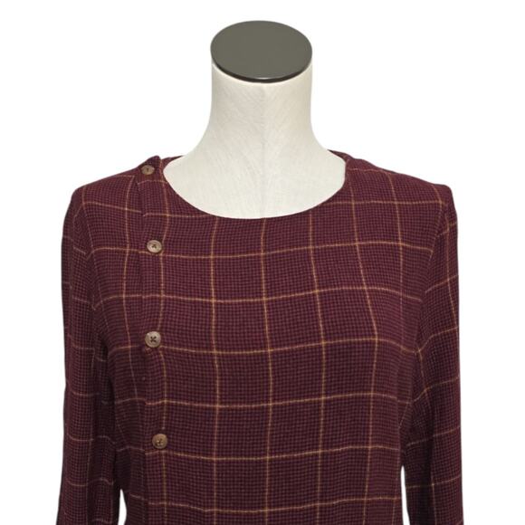 Sita Murt Burgundy Plaid Midi Dress Size 40 US 8 Fall Preppy Lagenlook Buttons - Picture 9 of 10